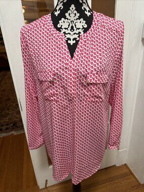 Norm Thompson Blouse Womens L Pink Modal Poly 2 Pocket Long Sleeve Pullover